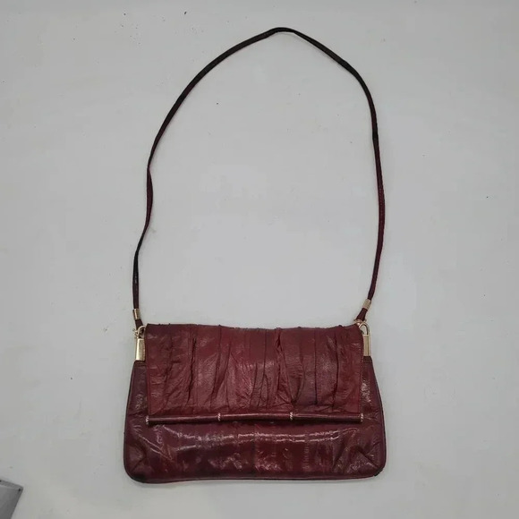 Handbags - Vintage Womens Genuine Soft Eel Skin Leather Purse Clutch Hand Bag Red Burgundy